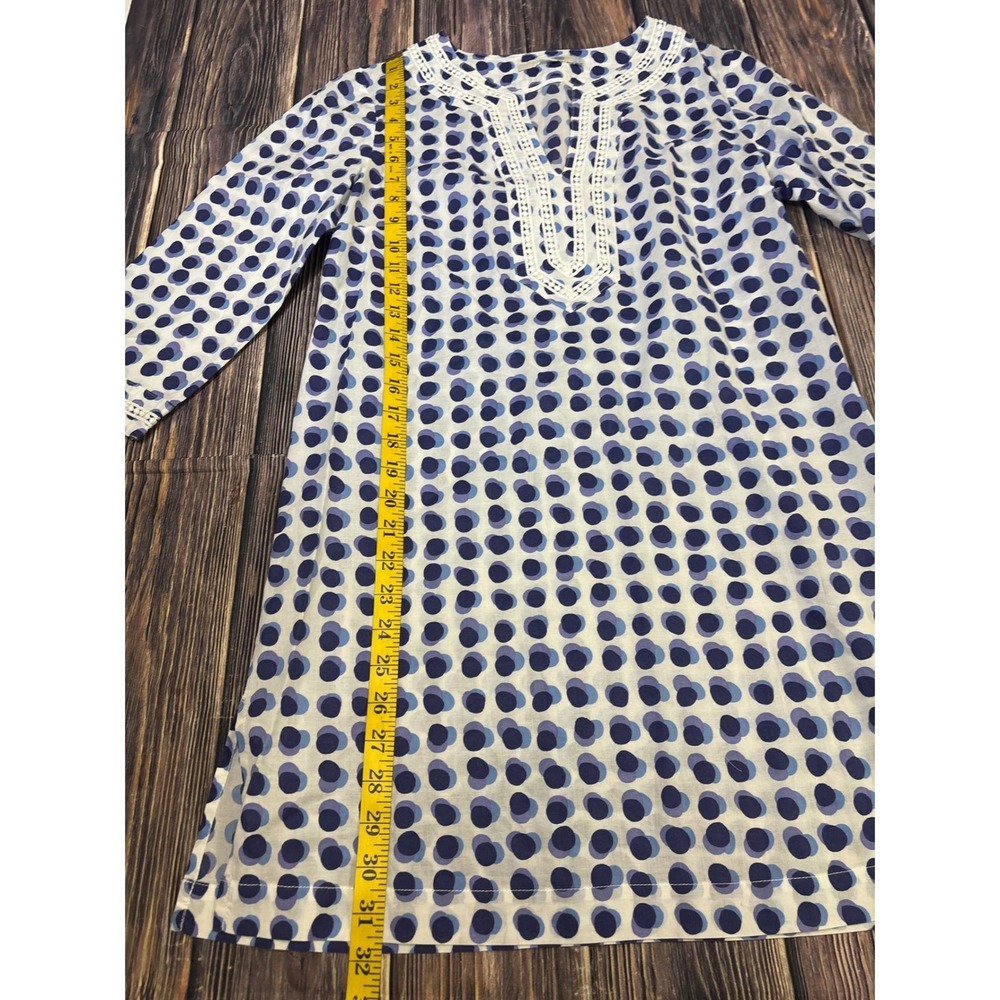 Boden Tunic Top Womens US 6R Blue Purple Polka Dot Cotton Crochet Trim Boho - Picture 4 of 14